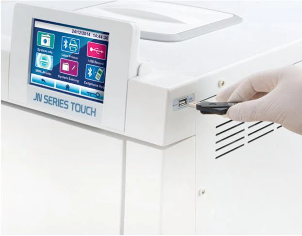 Build-in memory storages 128 cycles’ sterilization reports. Report can be checked in computer software through USB disk. Standard configuration with build-in printer.